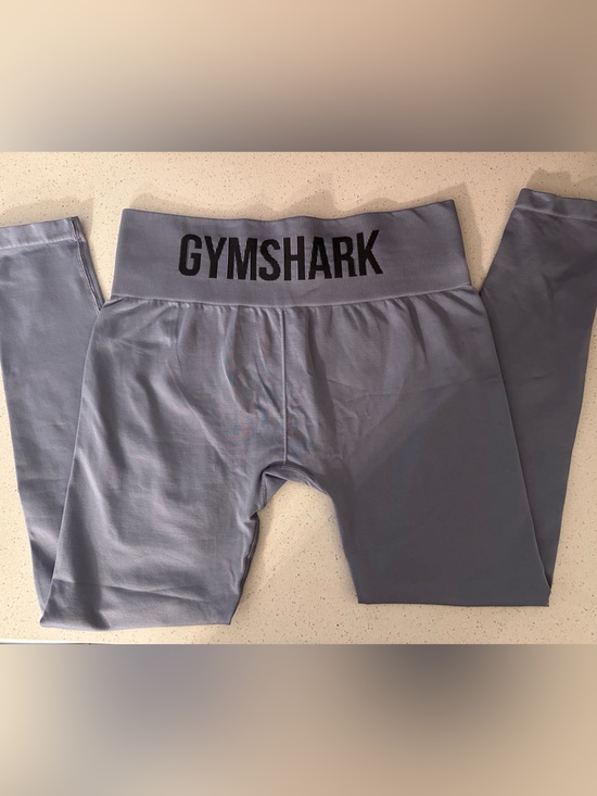 Gymshark Pants - Gymshark Dusty Blue Leggings with Black Logo